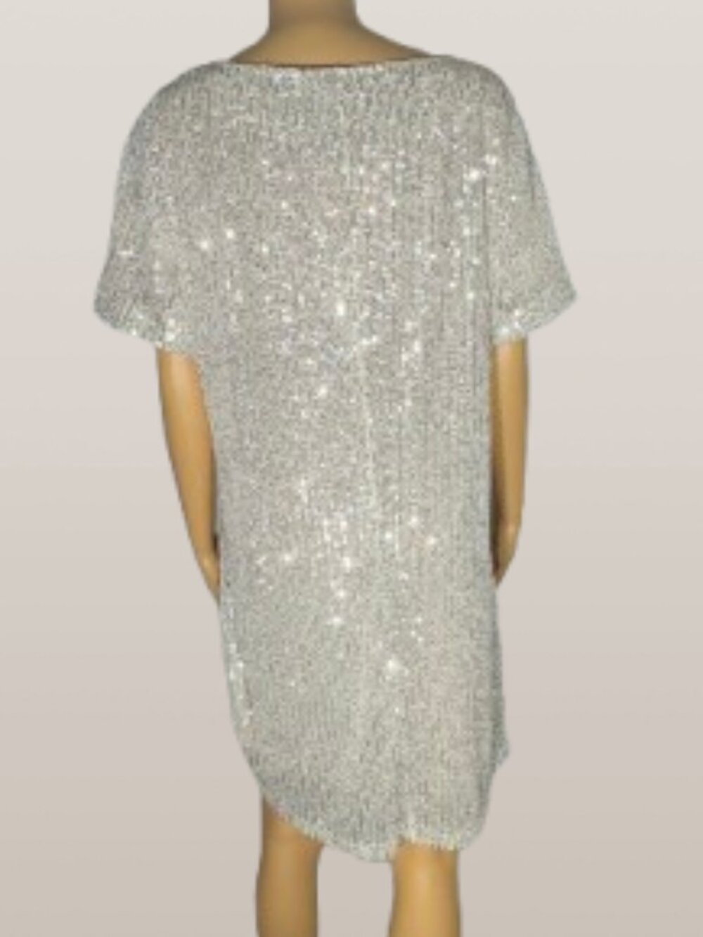 7 For All Mankind Silver Sequin Short Sleeve Shift Dress Medium - Picture 2 of 9